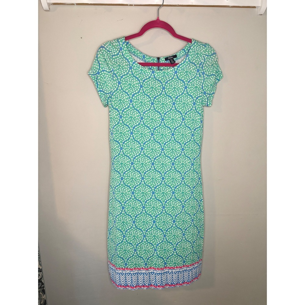Hatley Green Blue Geometric Print Shift Dress Short Sleeve Womens S